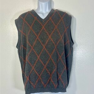 Ashworth Argyle Sweater Vest XL Gray Orange 100% Cotton Golfcore Preppy